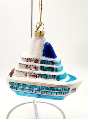 Alaska Cruise Ship Glass Christmas Ornament Glittered Handcrafted Souvenir w/Tag